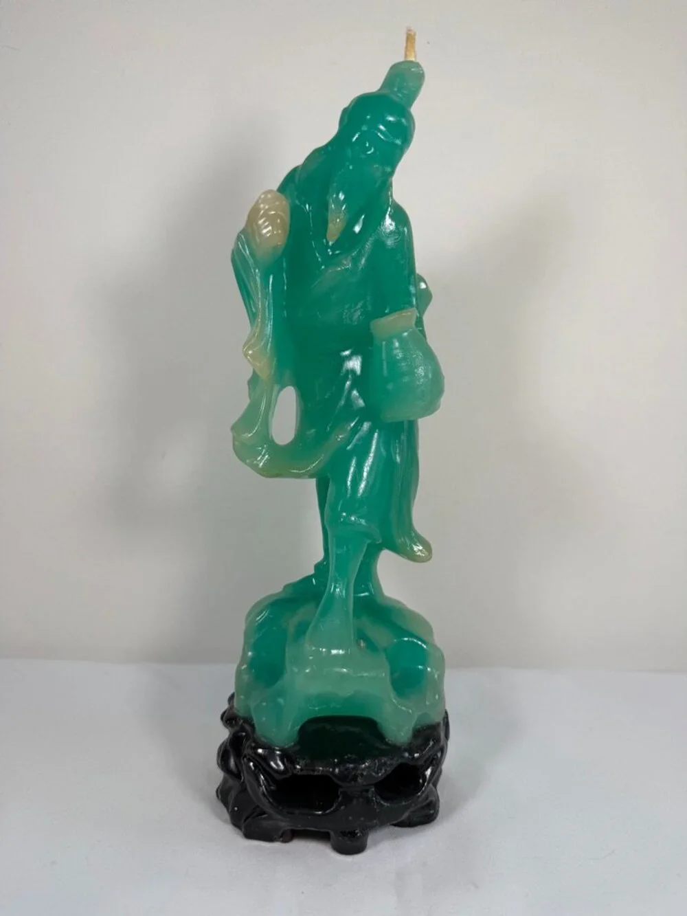 Vintage Mid Century Faux Jade Green Wax Chinese Immortal Figural Candle